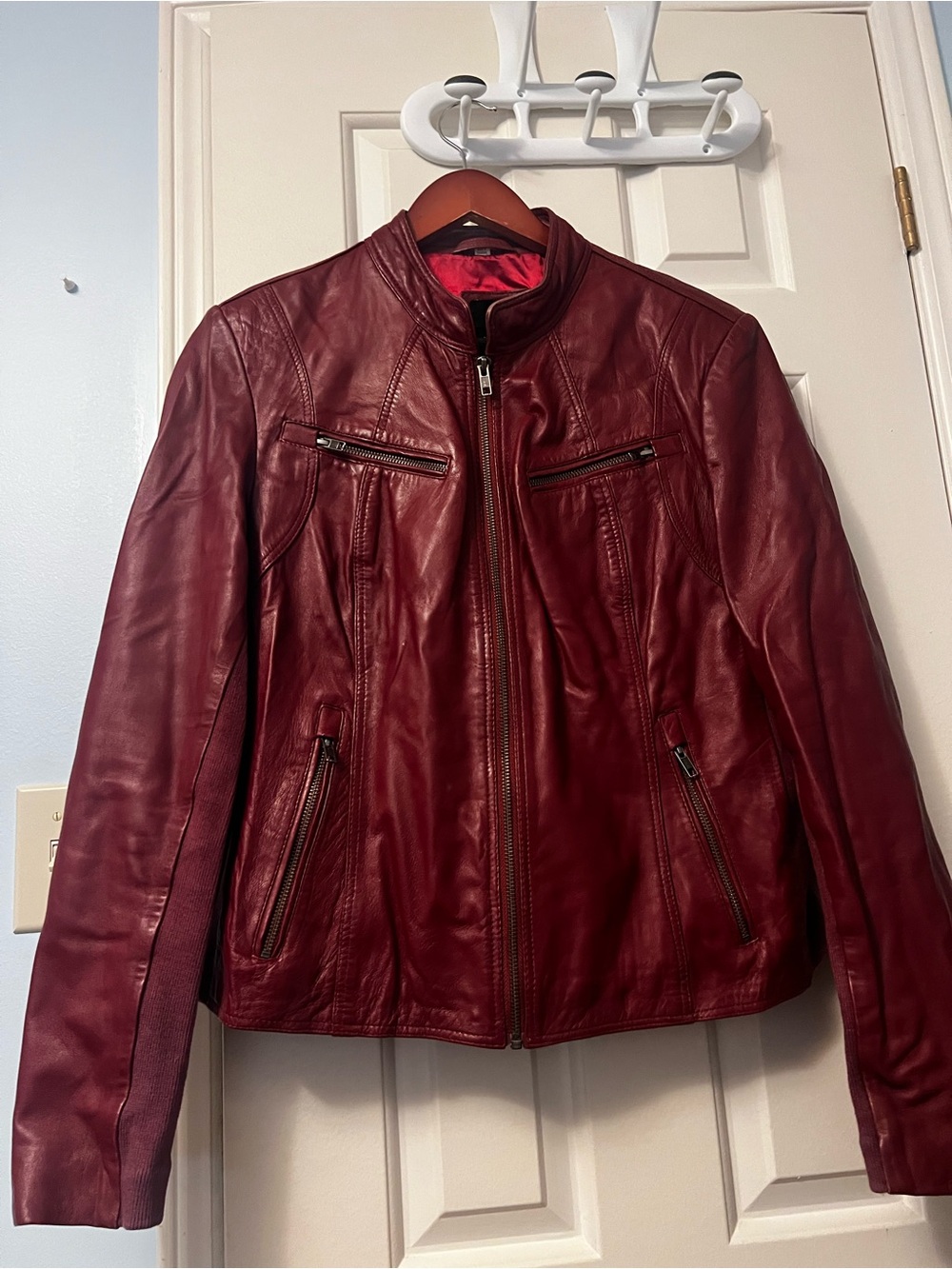 Women’s Burgundy Leather Zip-Up Jacket